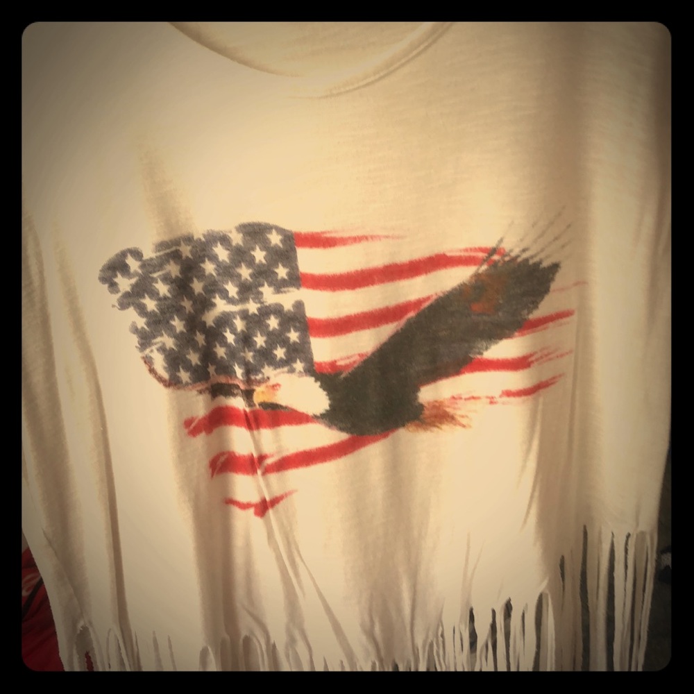 Patriotic fringed wide tanktop
